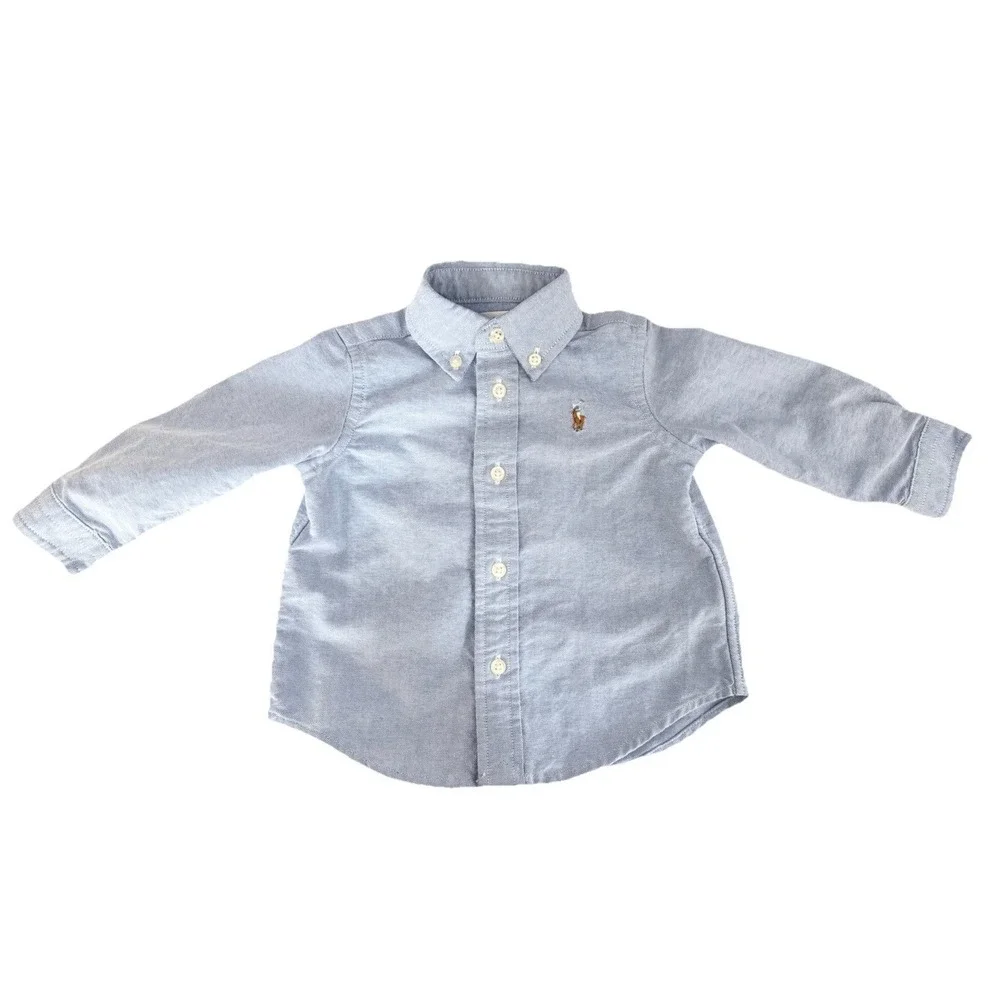 Ralph Lauren Button Down Shirt Kids 9M Blue Long Sleeve Oxford Cotton Pony Logo